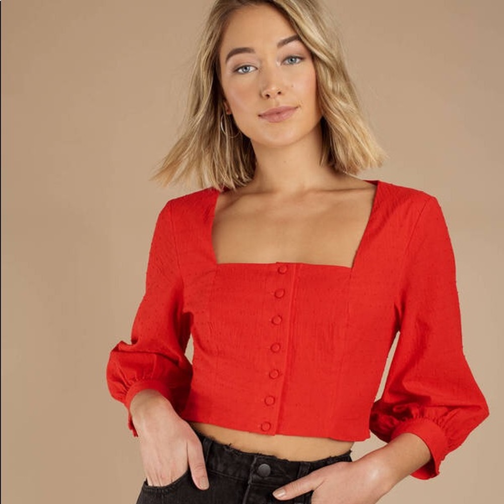 NWT Minkpink Red Button Crop Top